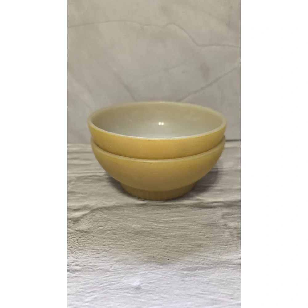 Fire King Yellow Milk Glass Bowls Set Of Two Bowls With Ribbed Bottom Vintage